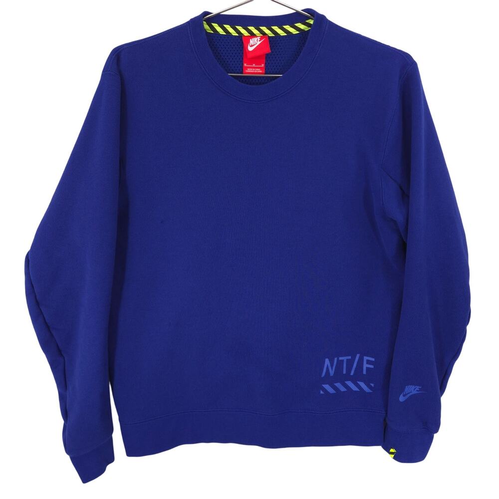 Nike Sweatshirt Mens M Blue Track & Field Crew Neck Zip Pocket Ventilated Back